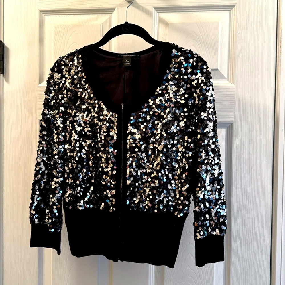 Size M WHBM sequin zip up jacket/sweater